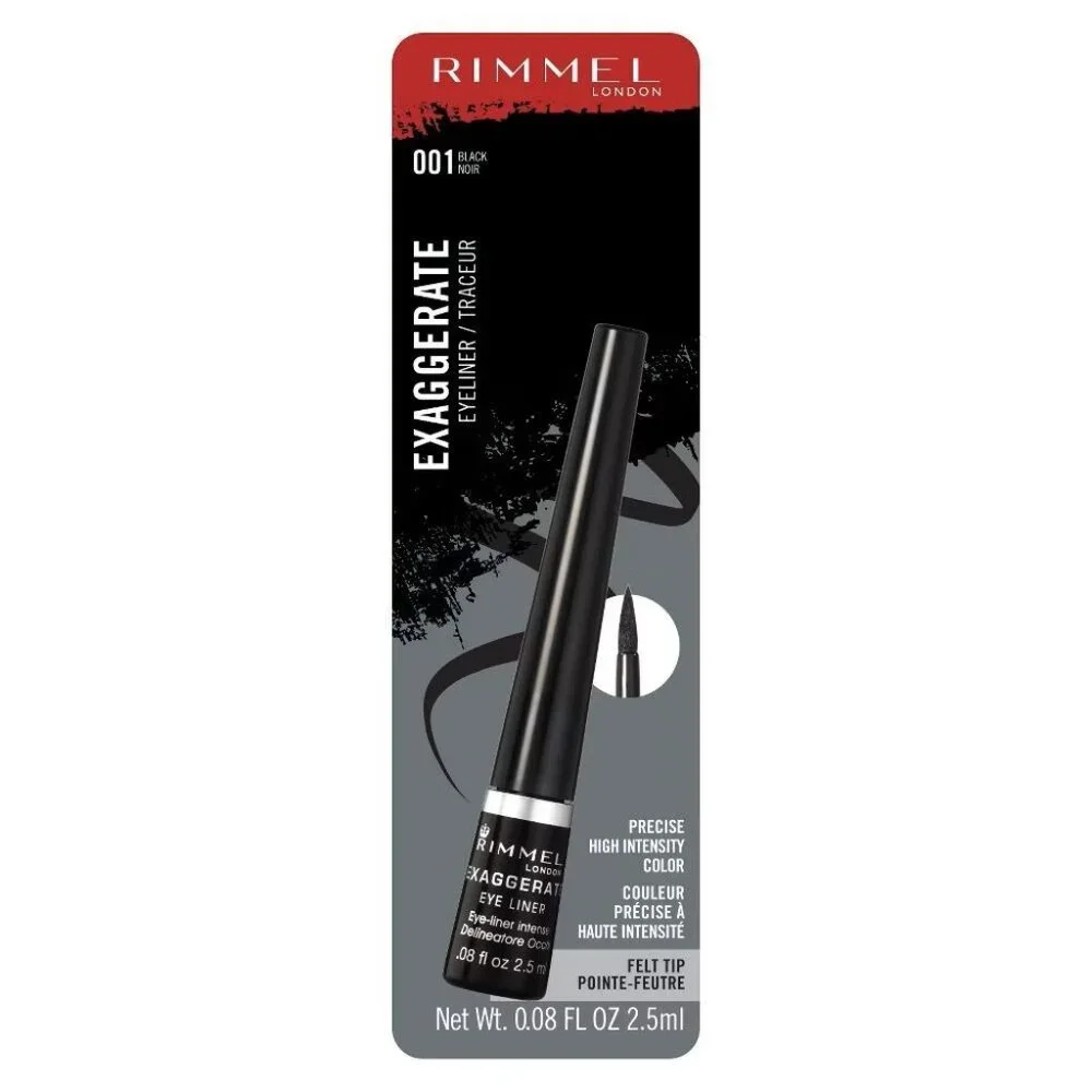 Rimmel London 001 Black Exaggerate Felt Tip Eyeliner Precise NEW